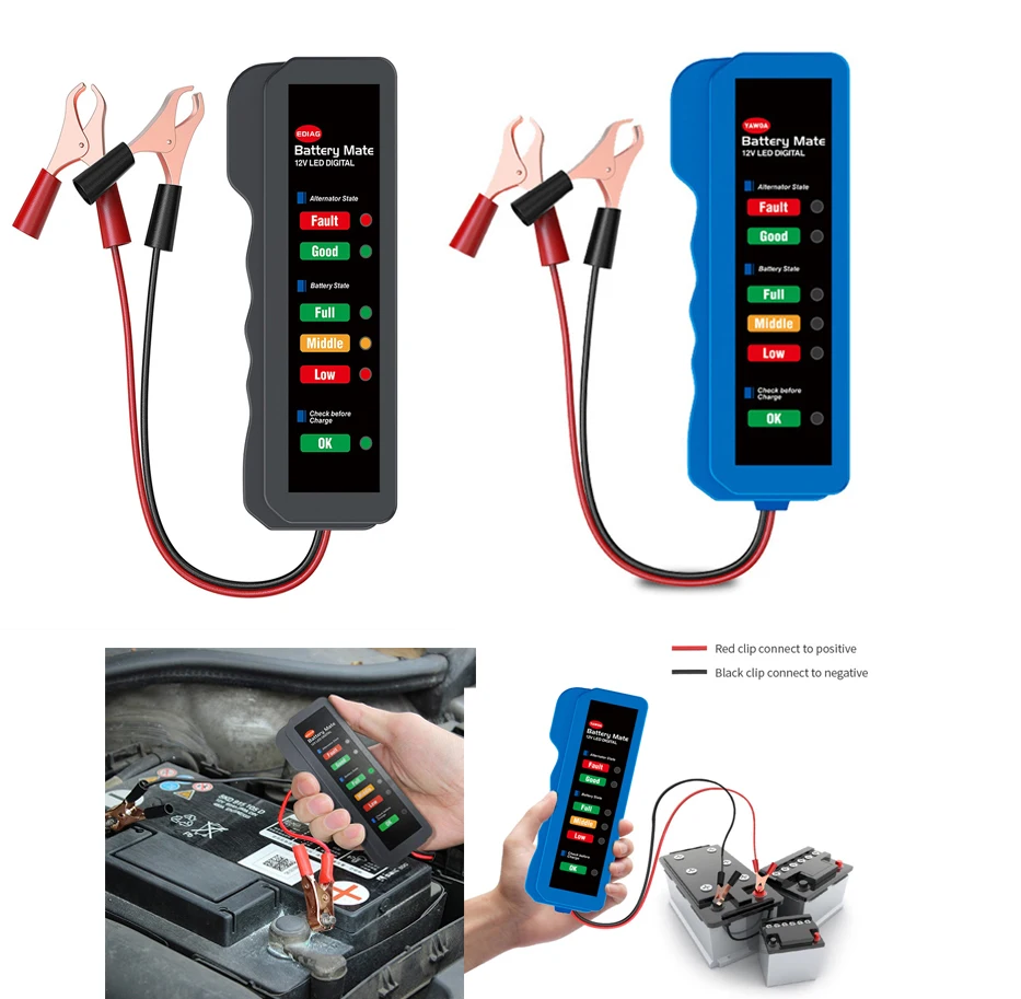 

12V Car Battery Tester Detector 6 LED Display Digital Test Tool Truck Loading Tester Heavy Duty Motorcycle Auto Diagnosis Tool