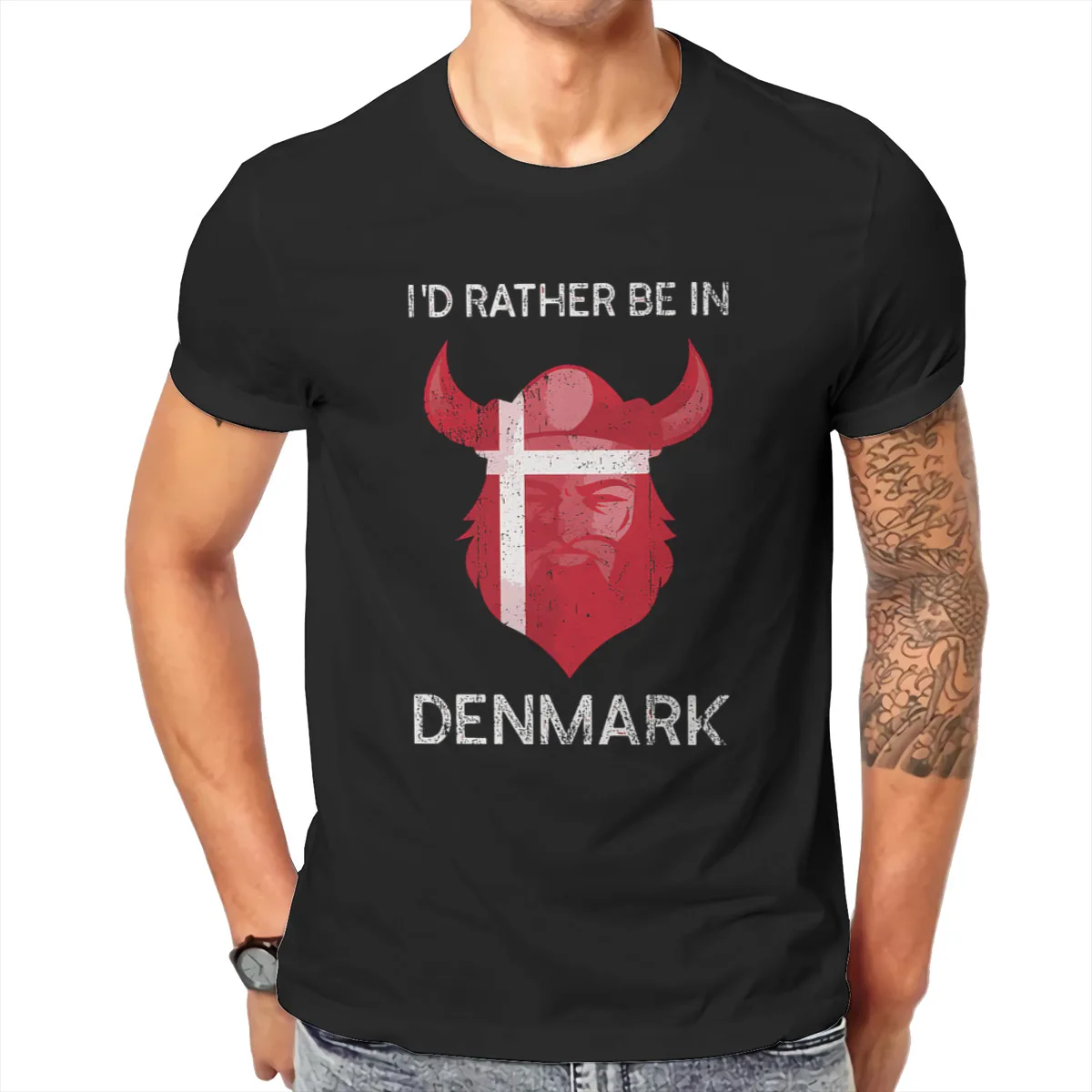 Id Rather Be In Denmark Funny Flag Souvenir T shirt Men summer T-shirt | Мужская одежда
