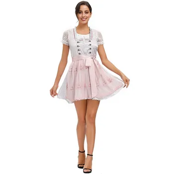 

Women Beer Girl Cosplay Costume for Beer Festival Stage Performance Flower Printed Dress 3pcs Outfit for Carnival Make Up Party
