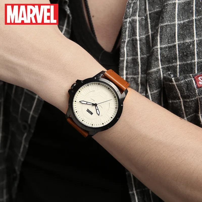 Мужские кварцевые часы MARVEL, роскошные Мстители, Железный человек, модные часы с кожаным ремешком, мужские деловые наручные часы, мужской подарок