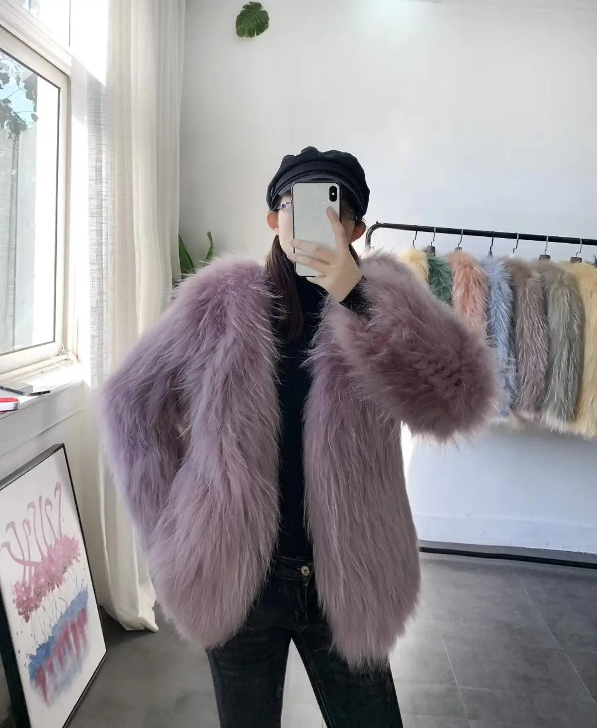 pink purple Вязанная модная женская куртка из меха енотовидной собаки, зимнее пальто из натурального меха для женщин - Цвет: pink purple