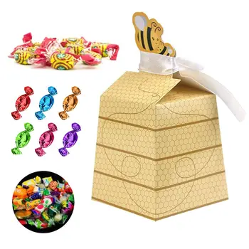 

12pcs/set Yellow Bee European Style Favors Candy Boxes Gift Box with White Ribbons Baby Shower Wedding Birthday Party Supplies
