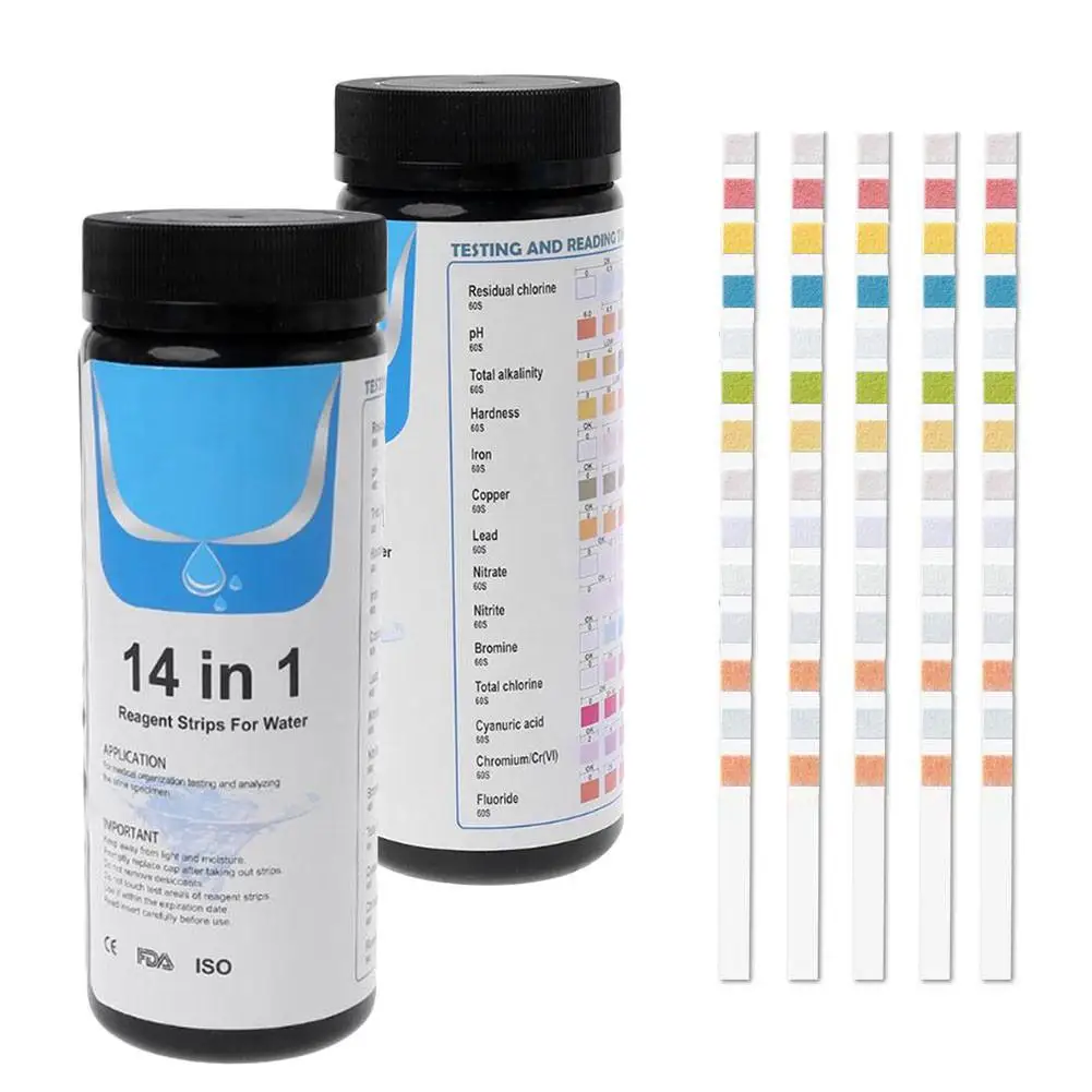 

14-in-1 Drinking Water Test Pool PH Bromine Test Paper Residual Chlorine PH Value Alkalinity Hardness Tap Water Quality Test