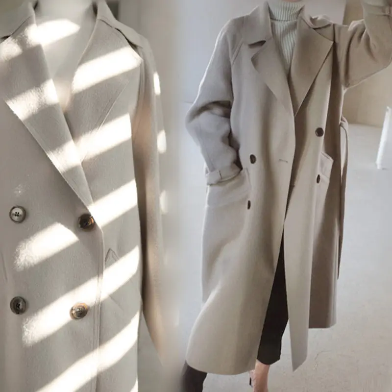 

Woolen Coat Autumn And Winter New Style Women's Clothing Mid-length Waist Hugging Student Double