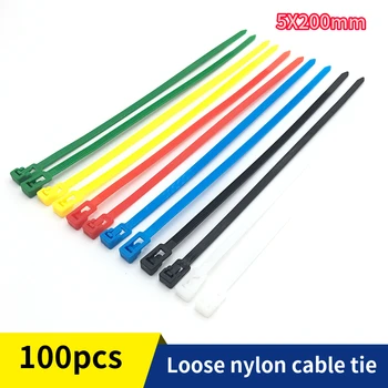 

100 pcs 5x200 5 * 200 width 4.8mm white black red yellow blue green nylon live buckle cable tie can be reused