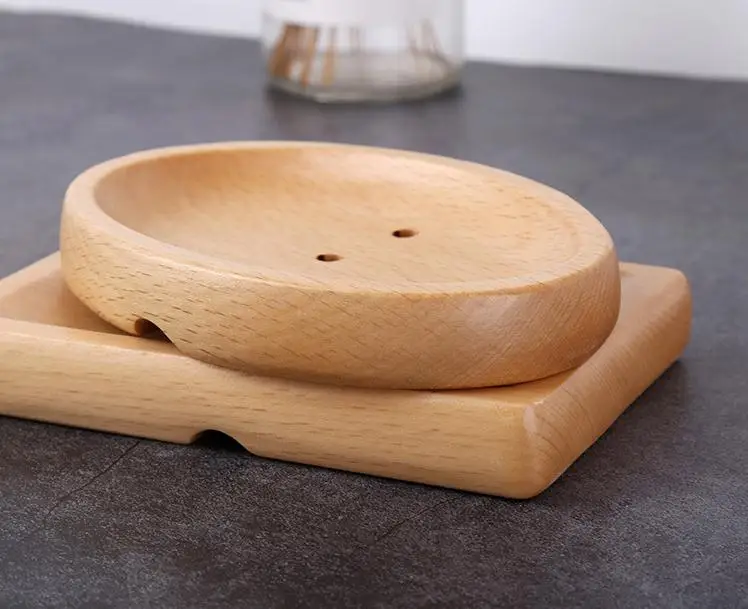 Natural Wooden Soap Dishes Bathroom Shower Storage Rack Solid Portable Wood Drain Soap Tray New Arrivel SN2455