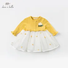 DBJ12801 dave bella/весеннее платье-свитер принцессы с милым цветочным рисунком для маленьких девочек; детское модное праздничное платье; одежда в стиле Лолиты для маленьких детей