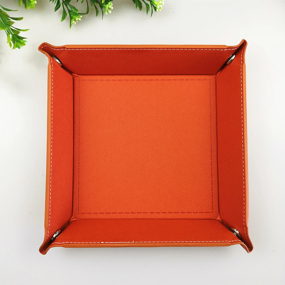 18x18cm Four corners PU leather tray change tray sundries storage box dried fruit plate desktop storage tray - Цвет: L