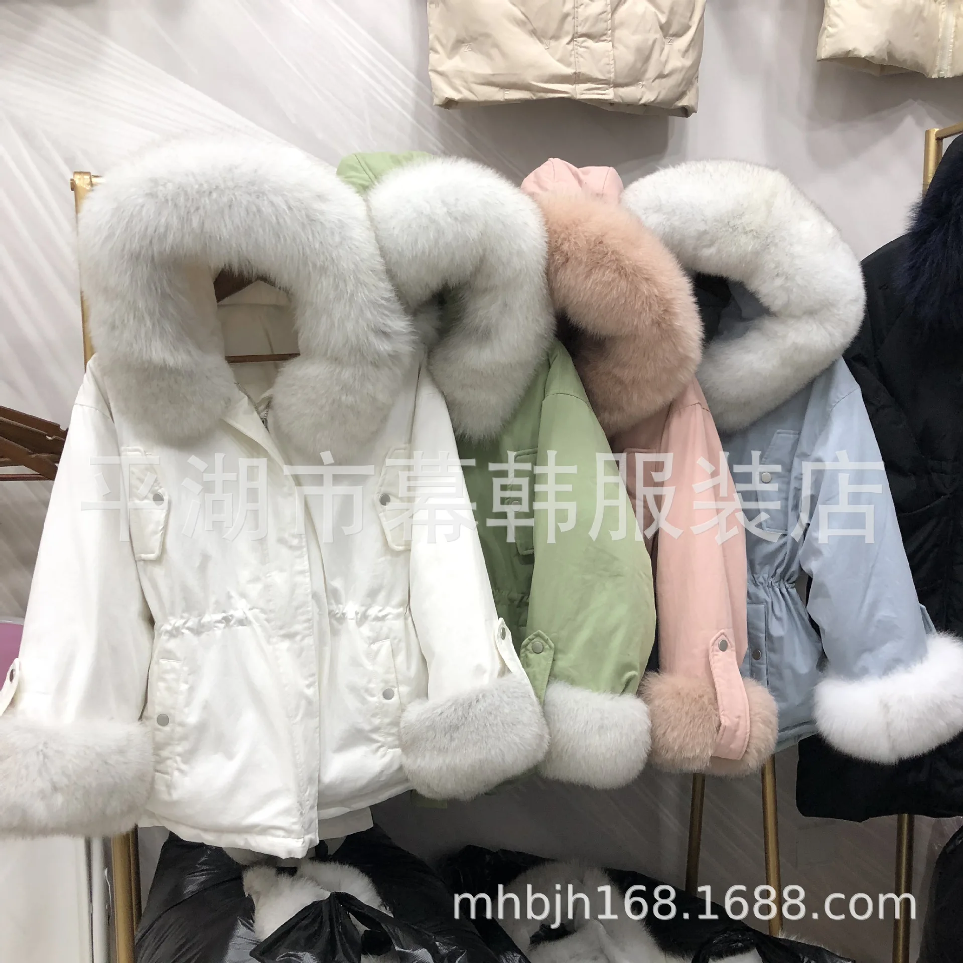Cuff Fox Fur down Jacket Short Women's Winter New Style Korean-style Waist Hugging Large Fur Collar Short-height