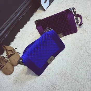

2020 Fashion European Style Women Diamond Lattice Velour Crossbody Blue Bags Chain Sling Shoulder Bag Messenger Handbags