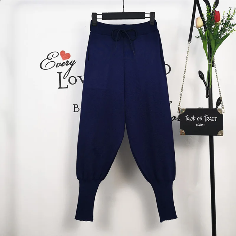 2022 Spring Autumn New Trousers Women Korean Version Loose Knit Trousers High Waist Casual Radish Pants Female Wild Harem Pants dress pants Pants & Capris