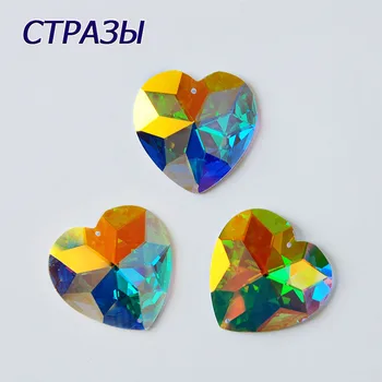 

2202TH Heart Shape Glass Crystal AB Sew On Rhinestone Flatback Two Holes Applications for Clothes DIY CTBA3BI
