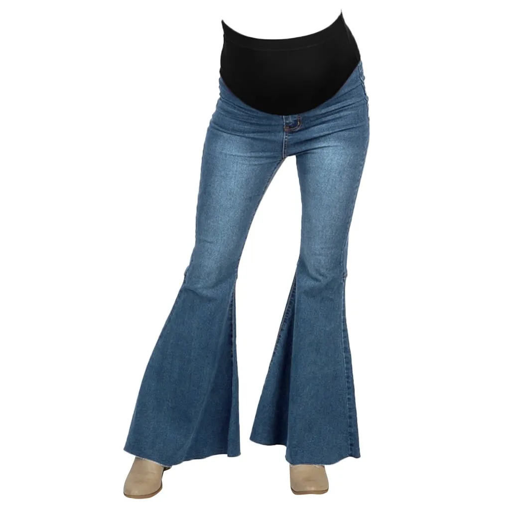 Женские джинсы для беременных; большие размеры; джинсовые брюки с высокой талией и расклешенными штанинами; ropa premama embarazadas