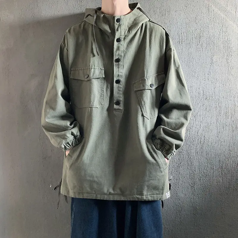 

Autumn Hooded Jacket Men's Fashion Solid Color Cotton Casual Hooded Jackets Mens Streetwear Loose Hip-hop Bomber Jacket Men