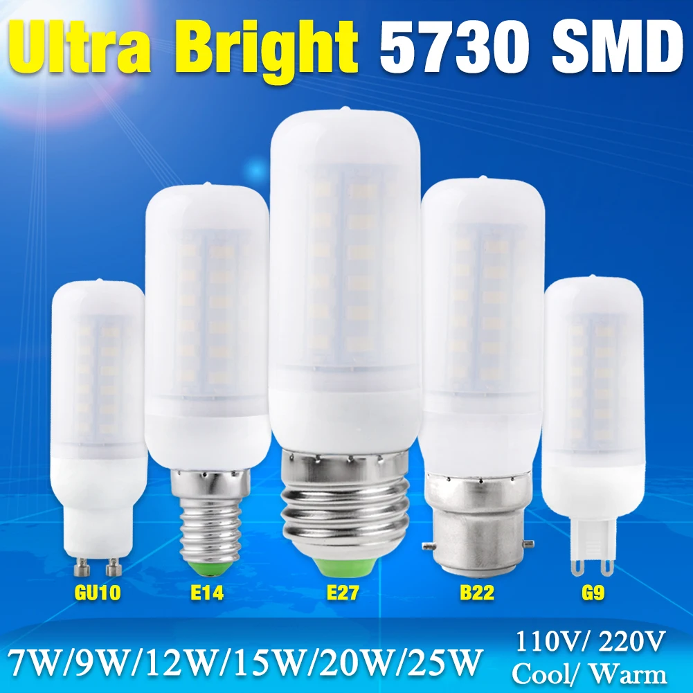 Недорогая Светодиодная лампа 220 В сверхъярсветильник свет 5730 SMD 7/9 Вт 12 15 20/25
