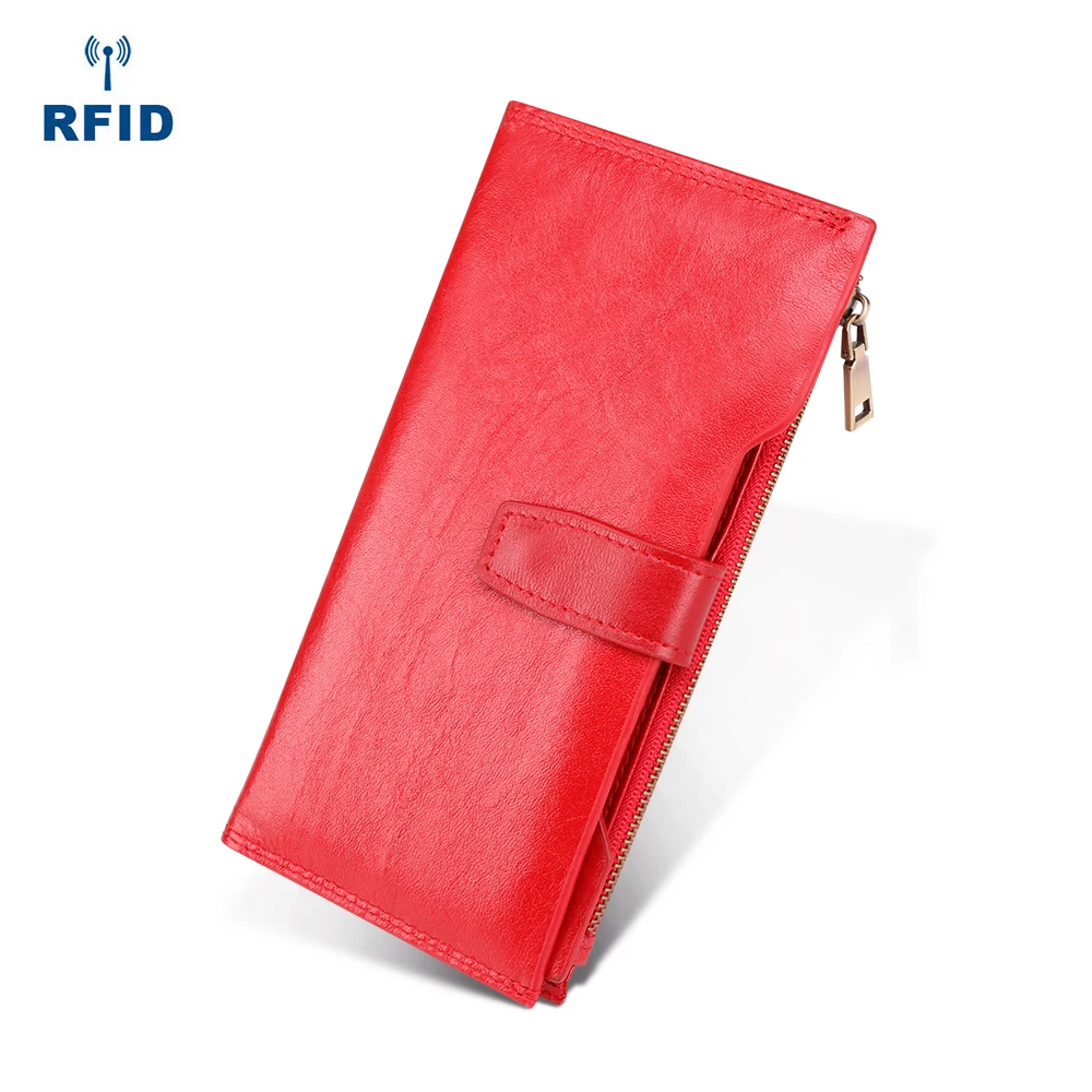Дизайн RFID женский длинный кошелек из коровьей кожи на молнии модный чехол для телефона женский держатель для карт кошелек на молнии