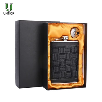 

UNTIOR 9oz Leather Shell Hip Flask For Alcohol Whisky Stainless Steel whiskey Hip-Flask Portable Alkohol Bottle Gifts Drinkware