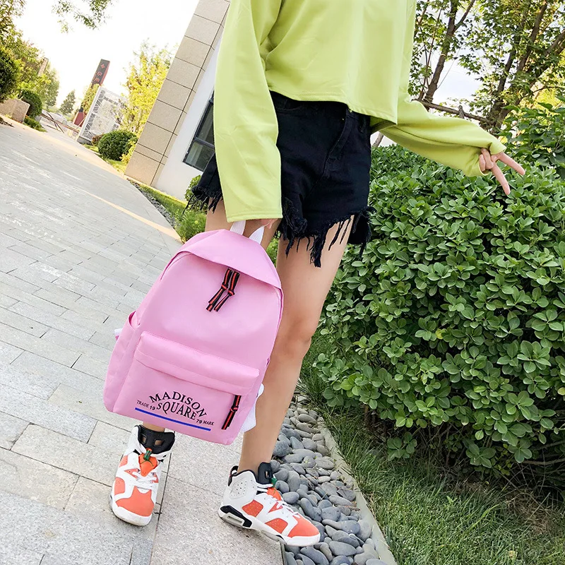 New Style College Canvas Backpack Korean-style Trendy Pure Color Backpack Men And Women High School Schoolbag