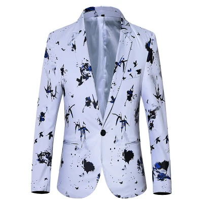 Mens Luxury Floral Printed Suit Blazer Homme Night Club Stage Wedding 2020 Single Breasted Jacket Ternos Masculino Luxo 5XL 6XL 2