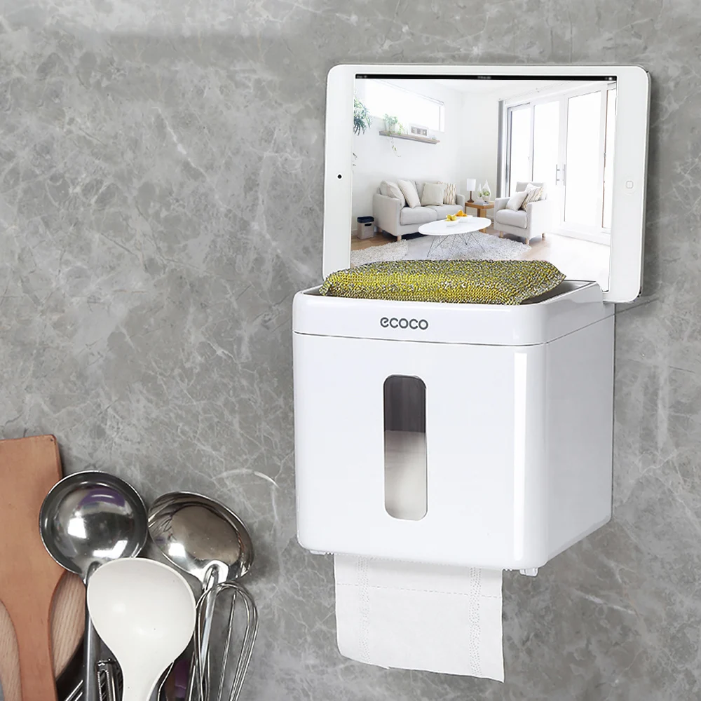 

Ecoco Roll Paper Tissue Box Bathroom Toilet Paper Storage Box Plastic Perforated Tissue Box