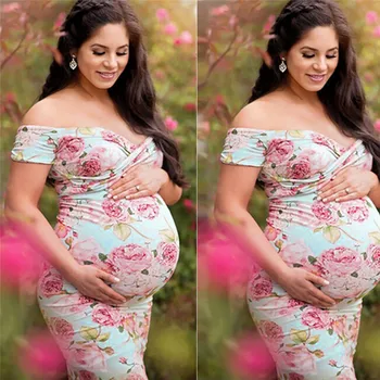 

S-XL pregnant women's lace dress Maxi in photo maternity flower robe pink dress