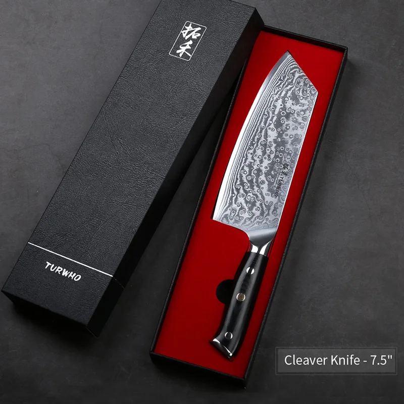 Cleaver knife TURWHO 8 ''профессиональный нож шеф-повара Gyuto японский дамасский кухонный нож из нержавеющей стали очень острые кухонные ножи G10 Ручка - Цвет: Cleaver knife