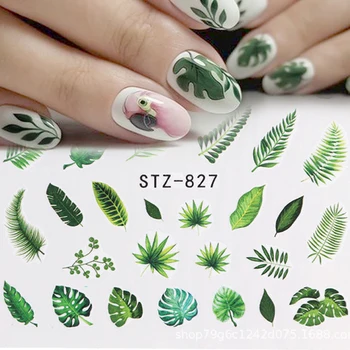 

1Pcs Water Nail Decal and Sticker Flower Leaf Tree Green Simple Summer Slider For Manicure Nail Art Watermark Manicure Decor
