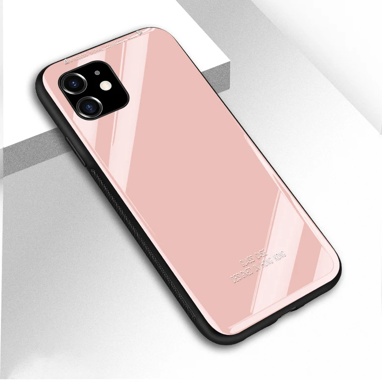 Роскошный чехол из закаленного стекла для телефона Iphone 11 Pro Max Xs Max Xr X Solid color glass чехол для Iphone 7 8 6 6s Plus 5 5S Se Coque - Цвет: Розовый