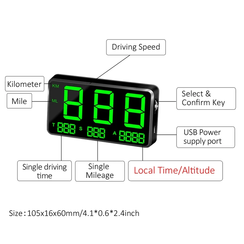  Tacho HUD Head-Up Display Fahren Geschwindigkeit Digital C80 Universal GPS Fahrzeug Auto Geschwindi