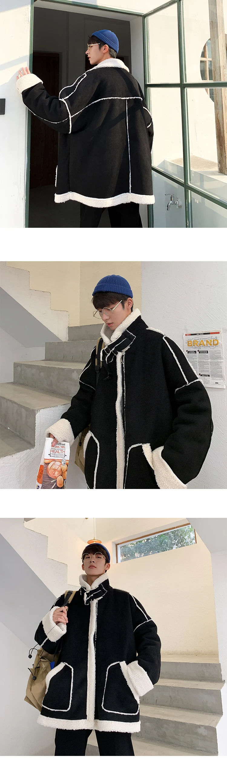 Winter New Lamb Fur Coat Men's Warm Thick Fashion Parka Men Casual Cotton Coat Street Wild Loose Male Clothes Overcoat M-2XL