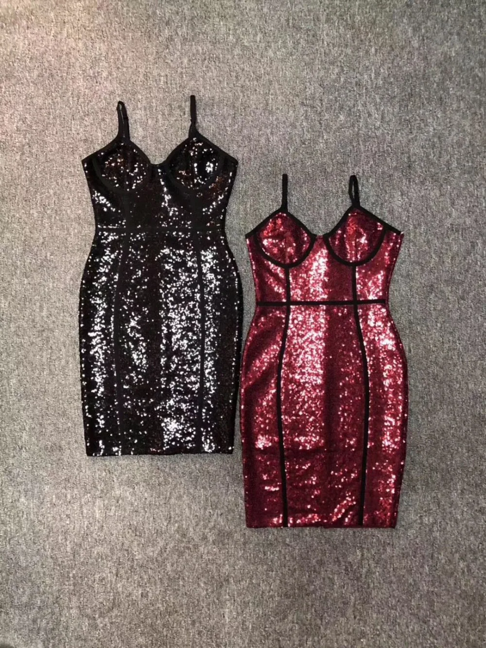 Высокое качество Красный Черный Хаки блестками v шеи Спагетти ремень bodycon Vestidos знаменитостей вечернее облегающее платье