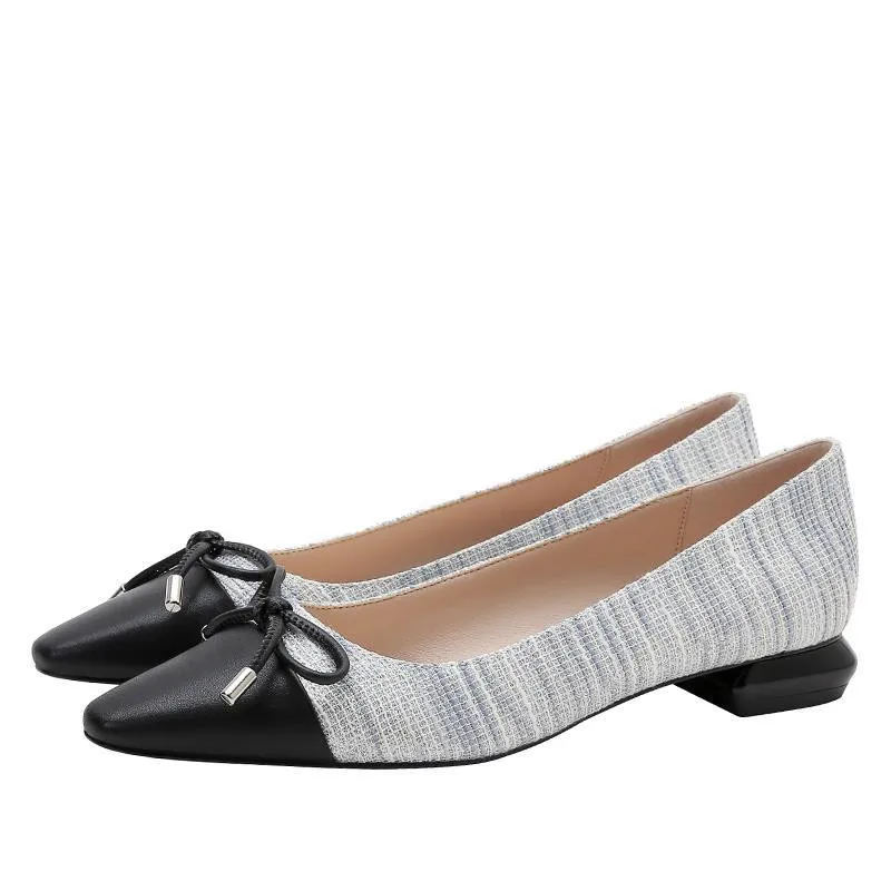 Plus Size 35-41 Women Pumps Shoes Korean Bow Mixed Color Single Office Lady Work Shoes Slip On 2CM Low-Heeled Pumps Women Shoes (1)