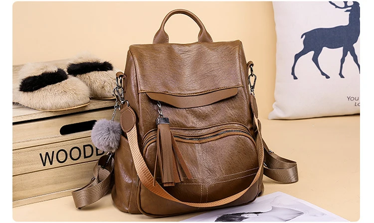 RanHuang New Arrive Women Fashion Backpack Soft Leather Backpack Tassel Travel Bags School Backpack For Girls Black A1672