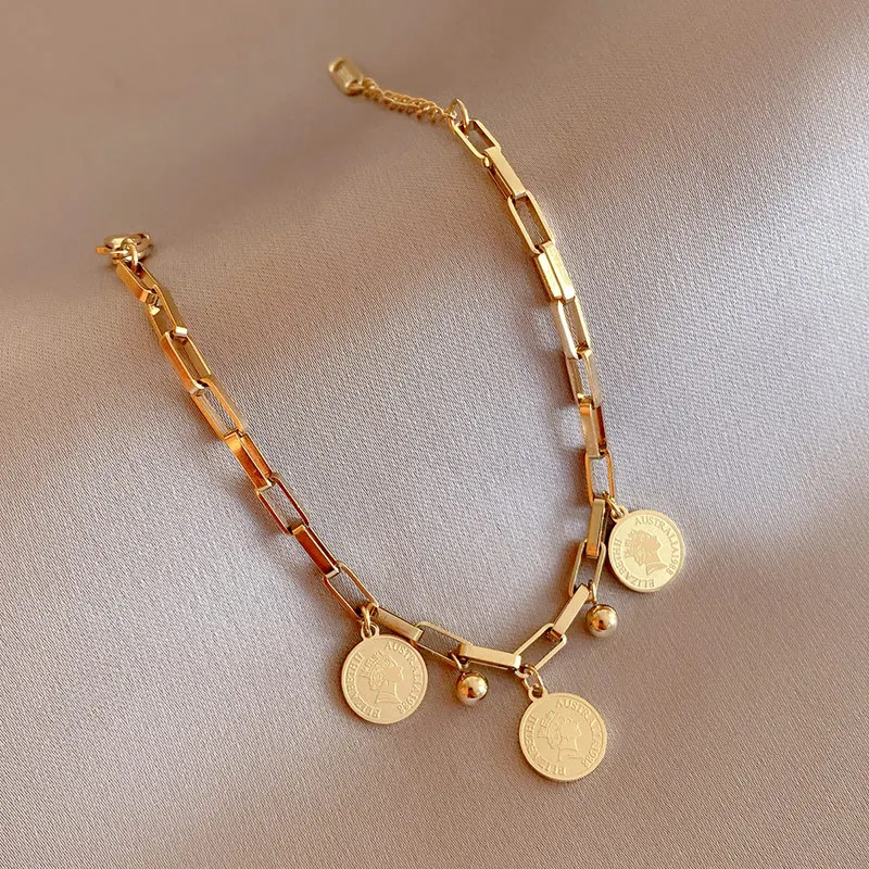 316L Stainless Steel Portrait Coin Pendant Bracelet For Women fashion jewelry fashion bracelet stainless steel bracelet