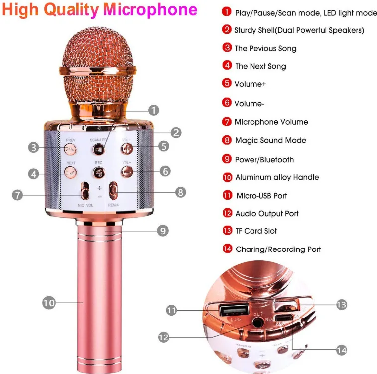 Fun Toys for 4-15 Year Old Girls, Handheld Karaoke Microphone for Kids Birthday Gifts for 8 9 10 11 Years Old Boys Girl