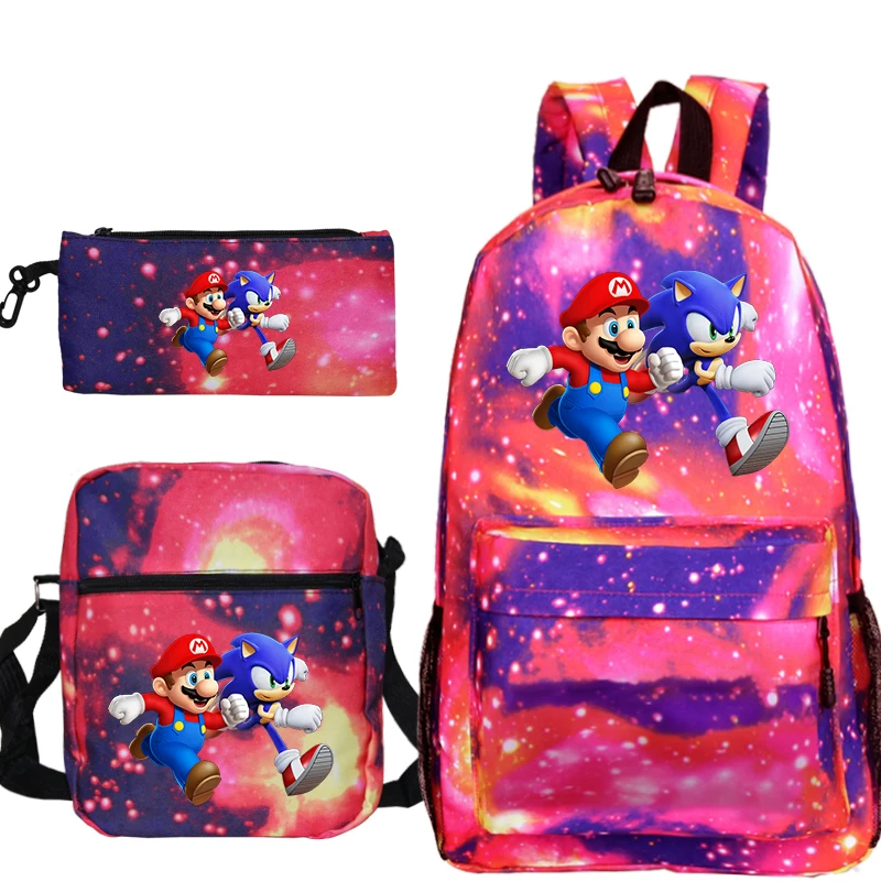 Mochila Sonic супер рюкзак Марио Пенал школьный сумки для девочек подростков Аниме Сумка Sac Dos plecak Kpop 3 шт./компл