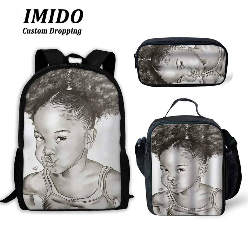 IMIDO, детские школьные сумки для детей, черная, для девочек, волшебная, афро-леди, с принтом, школьная сумка для подростков, сумка для книг на плечо, Rugzak Kinderen - Цвет: 5968CGK
