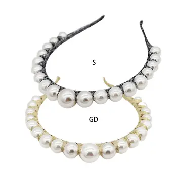 

Lady Charm Jewelry Headband Glitter Cloth Wrapped Large Imitation Pearl Wide Hair Hoop Women Bridal Wedding Vacation Headwear