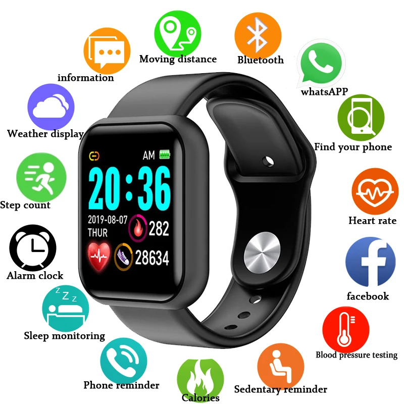 

Hot Sell Y68 Women's Blood Pressure Heart Rate Smart Watch Men's Waterproof Tracker Sport Clock Watch Smart For Android IOS Y68