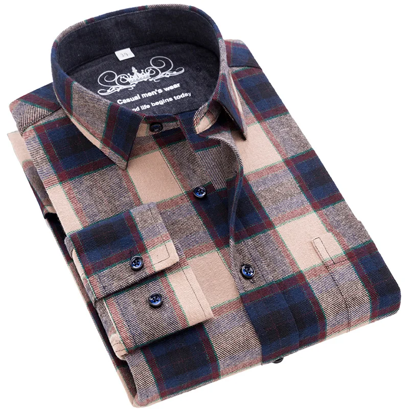 Мужская Фланелевая рубашка в шотландскую клетку большого размера|Повседневные