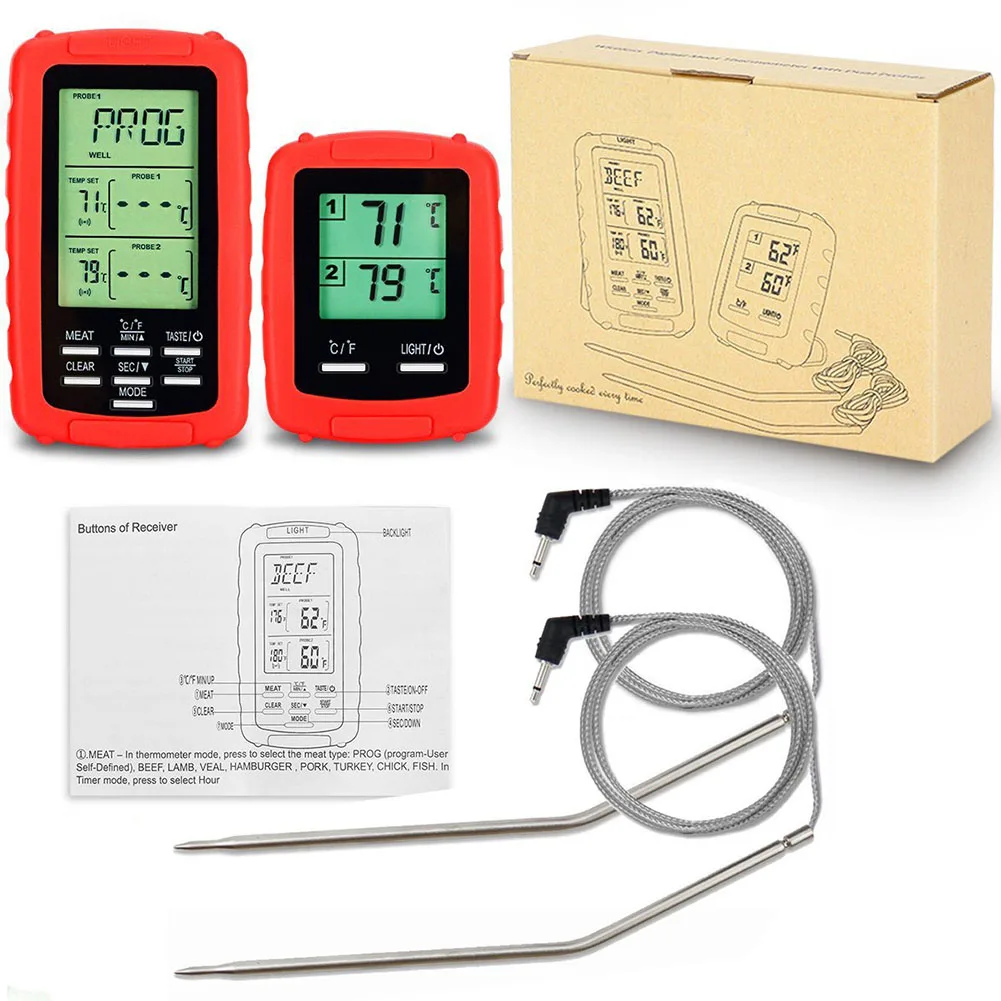 

Wireless Digital Meat Thermometer Food Temperature Dual Channel for BBQ Cooking Baking XH8Z