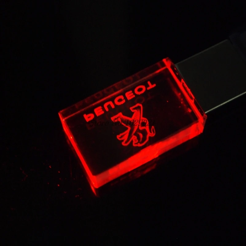 Пользовательские 3D логотип светодиодный Кристалл ручка диск Peuceot автомобиль 64 Гб