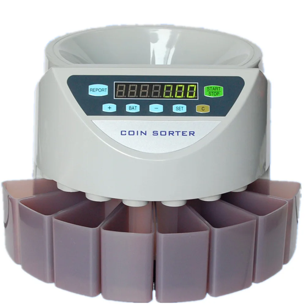 Mixed Coin Value Sorter Euro Coin Counter For European Market Coins Counting Machine With 8 Money Tube