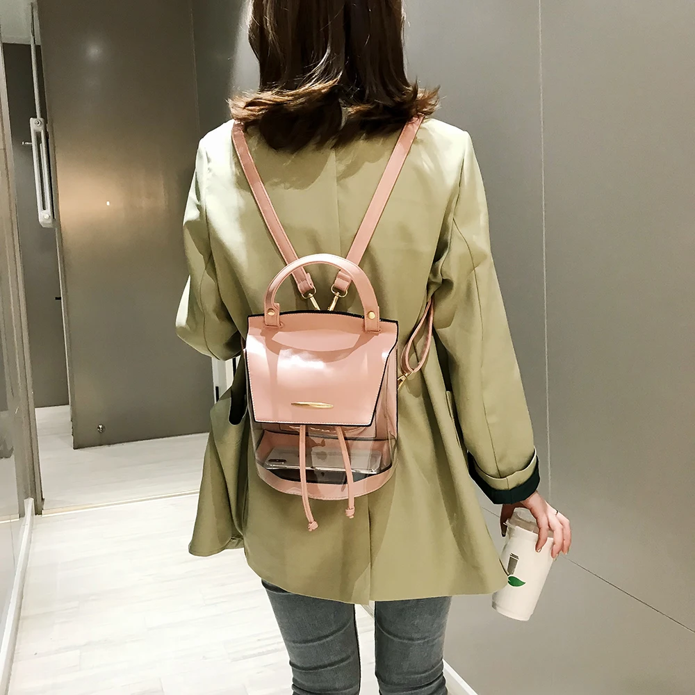 New Youth Leather Backpack Cute Candy Color Waterproof Space Clear Transparent Pvc Shoulder Bags for Women Mini School Backpacks