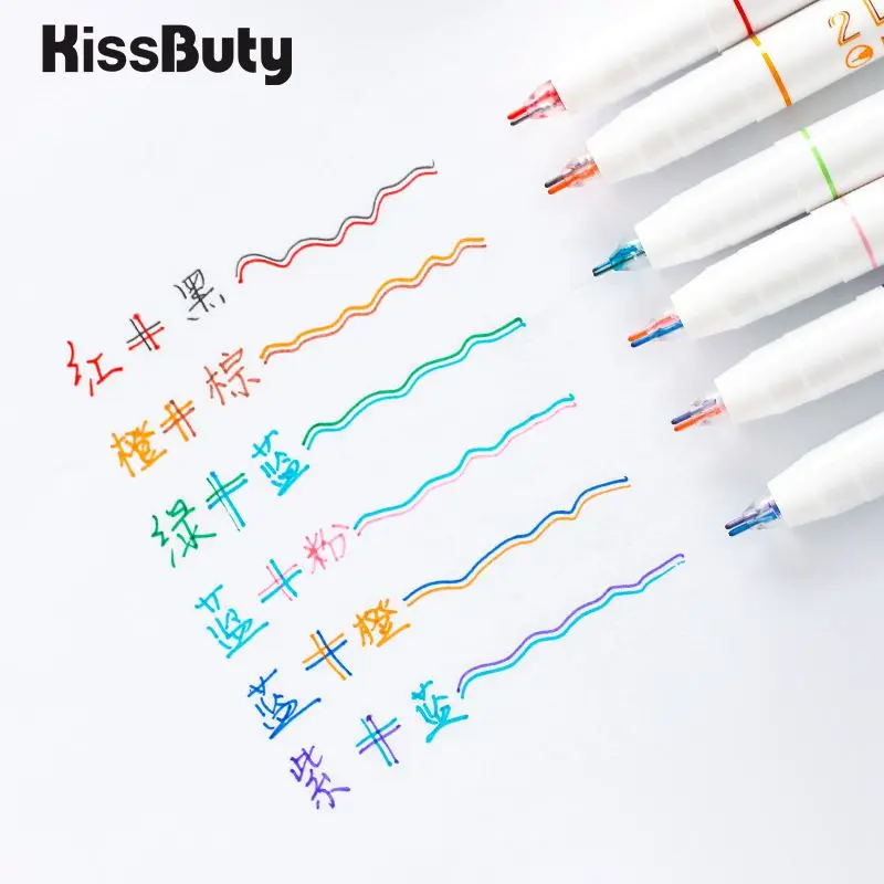 

6pcs/box 2 Lines Pen Set Double Line Red Blue Ink Color Tip Art Drawing Liner Scrapbooking Graffiti 0.5mm Stationery School