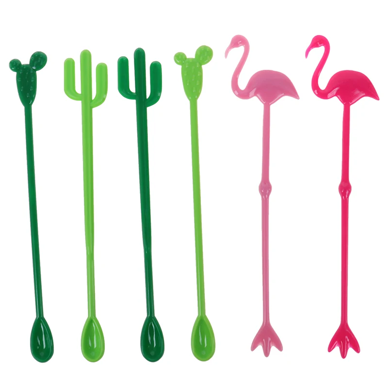 6pcs Flamingo Plastic Cocktail Drink Mixer Stir Swizzle Sticks Frozen Puddler Muddler Drink Coffee Bar Stirrer Decoration