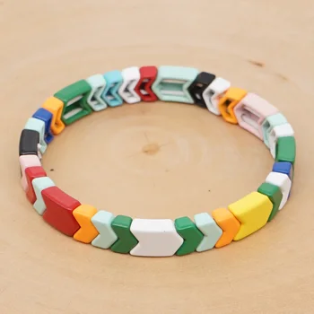 

Shinus Rainbow Bracelets Multicolor Enamel Tile Bracelet Bohemian Pulsera Mujer 2020 Women Fashion Arrow Bangles Jewelry Gift