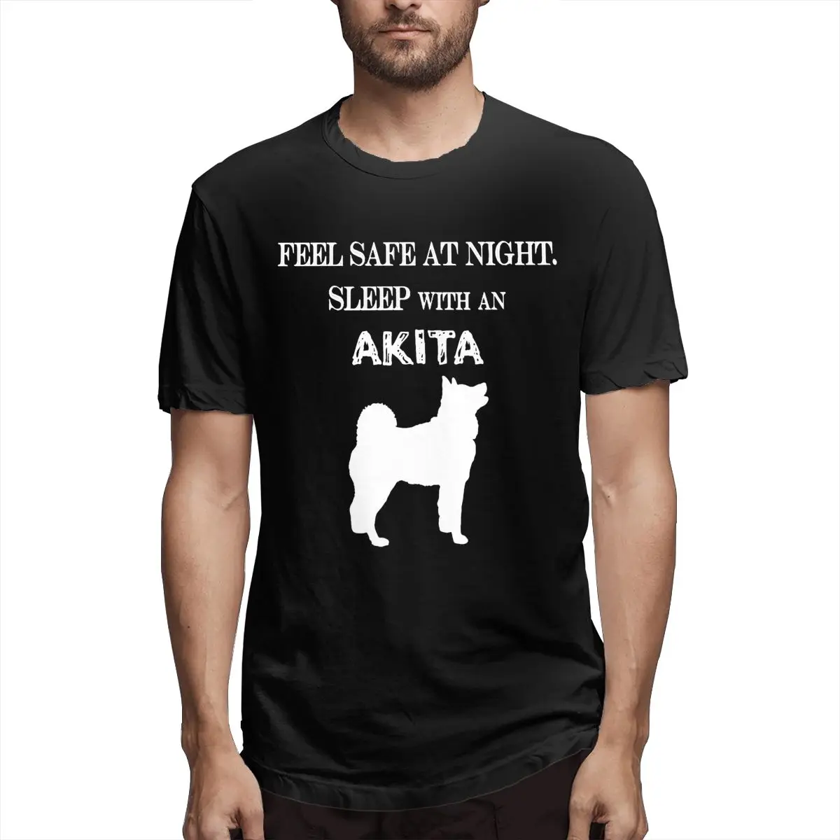 Футболка с принтом Akita Feel Safe At Night Sleep With A Japanese Pet Винтажная футболка коротким