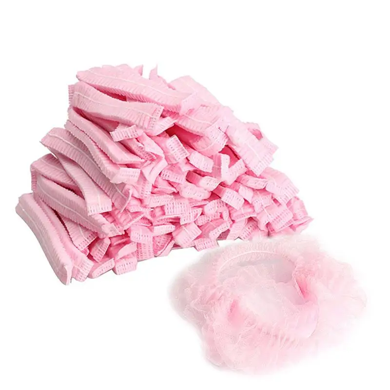 100 шт нетканые одноразовые шапочки для душа плиссированные противопылевые шапки для женщин и мужчин банные шапки для волос для спа салонов Аксессуары для красоты - Цвет: 100pcs pink