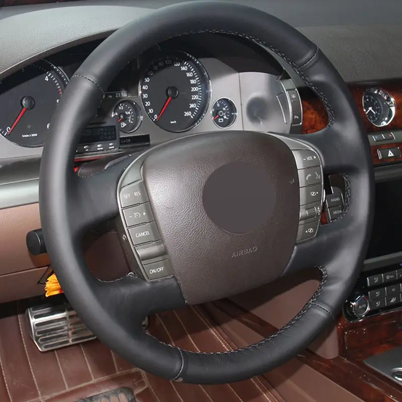 DIY сшитые вручную черные мягкие чехлы на руль из искусственной кожи для Volkswagen для VW; Фаэтон 2011